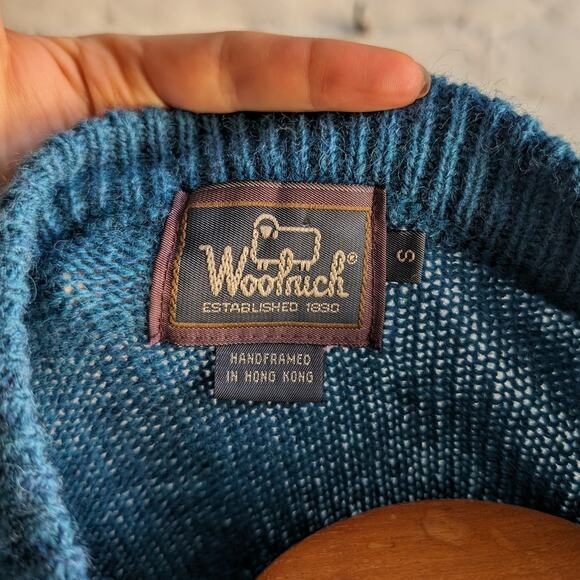 Vintage Woolrich Chunky Knit Wool Grandpa Sweater Teal Fuzzy Minimalist Western - Picture 7 of 9